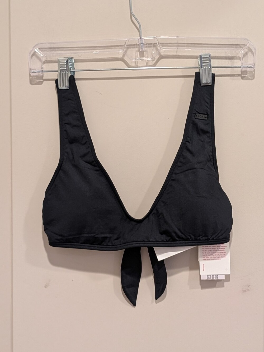 Roxy Black V-Neck Tie-Back Bralette Swim Top Size Small